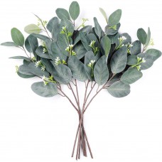 Miracliy 6pcs Artificial Seeded Eucalyptus Leaves Stems Branches Fake Greenery for Vases Wedding Home Decor Arrangement