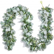 Miracliy 6 Ft Eucalyptus Garland Lambs Ear Greenery Fake Vines Frosted Greenery Leaves for Wedding Table Mantle Backdrop Party Farmhouse Boho Home Decor