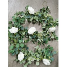 Miracliy Eucalyptus Garland with White Roses Artificial Vines Faux Silk Greenery Eucalyptus Leaves for Wedding Backdrop Wall Decor