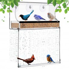 Miracliy Window Bird Feeder with Bottom Swing Strong Suction Cups & Seed Tray, Bird Swing Outdoor Birdfeeders for Cat Wild Birds, Large Outside Hanging Birdhouse Kits, Drain Holes Large Dimensions