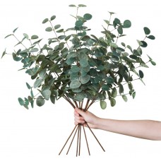 Miracliy Artificial Eucalyptus Leaves Greenery Stems Faux Silk Silver Dollar Eucalyptus Leaf Branches Green Bulk for Home Party Wedding Decoration, 6 PCS